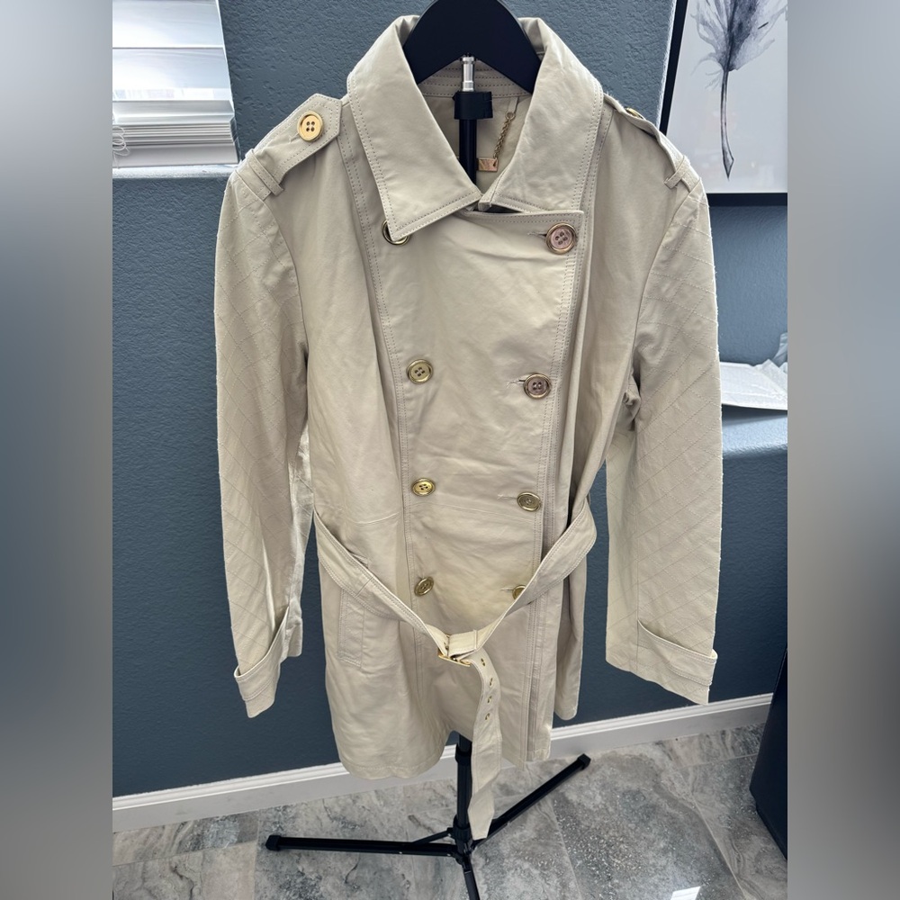 IMAN Light Tan Trench Coat for Women- Genuine Leather
